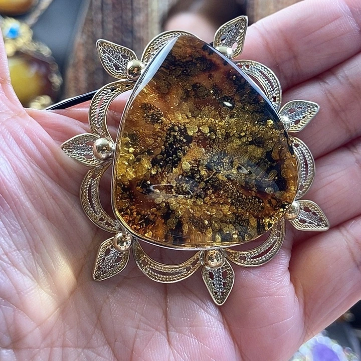 琥珀银S925镶嵌颈饰吊坠