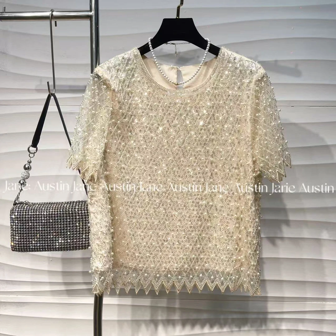 Jane Austin•(璨金珠绣)2025新款夏季气质高级感女装碎花重工短袖