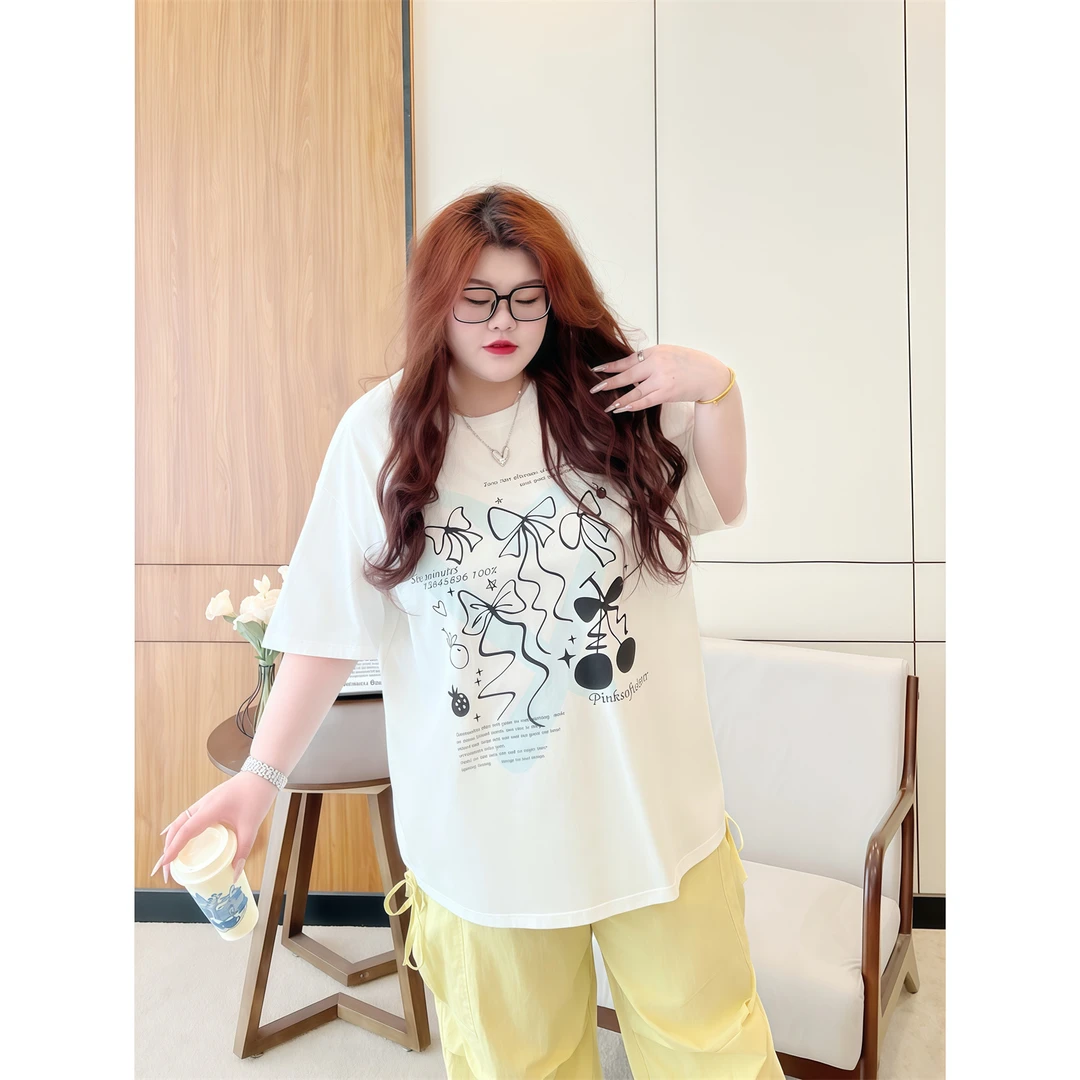 断码捡漏~奥斯陆港 / 宽松大版美式蝴蝶结印花T恤4283花契大码胖m