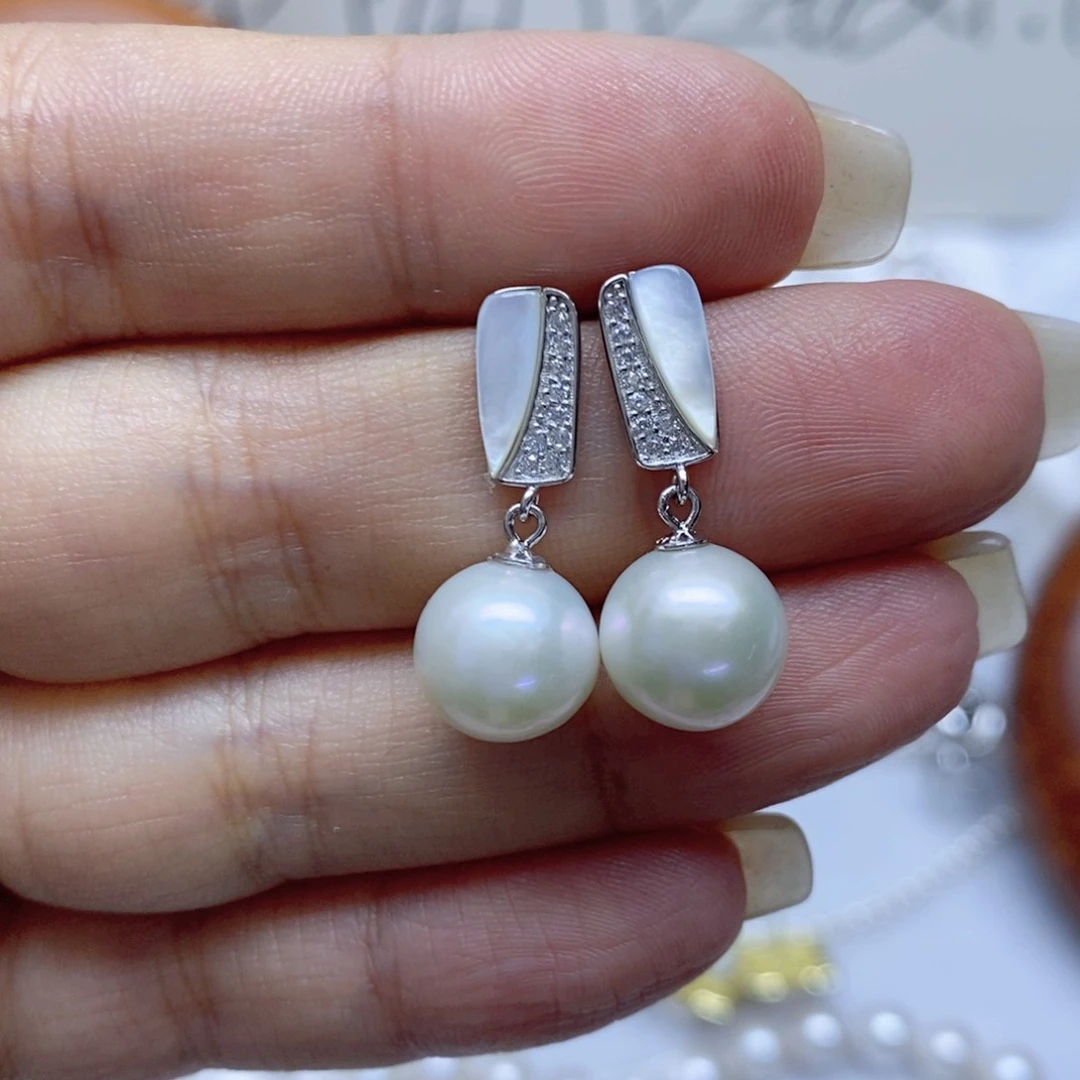 银S925镶嵌淡水珍珠耳饰