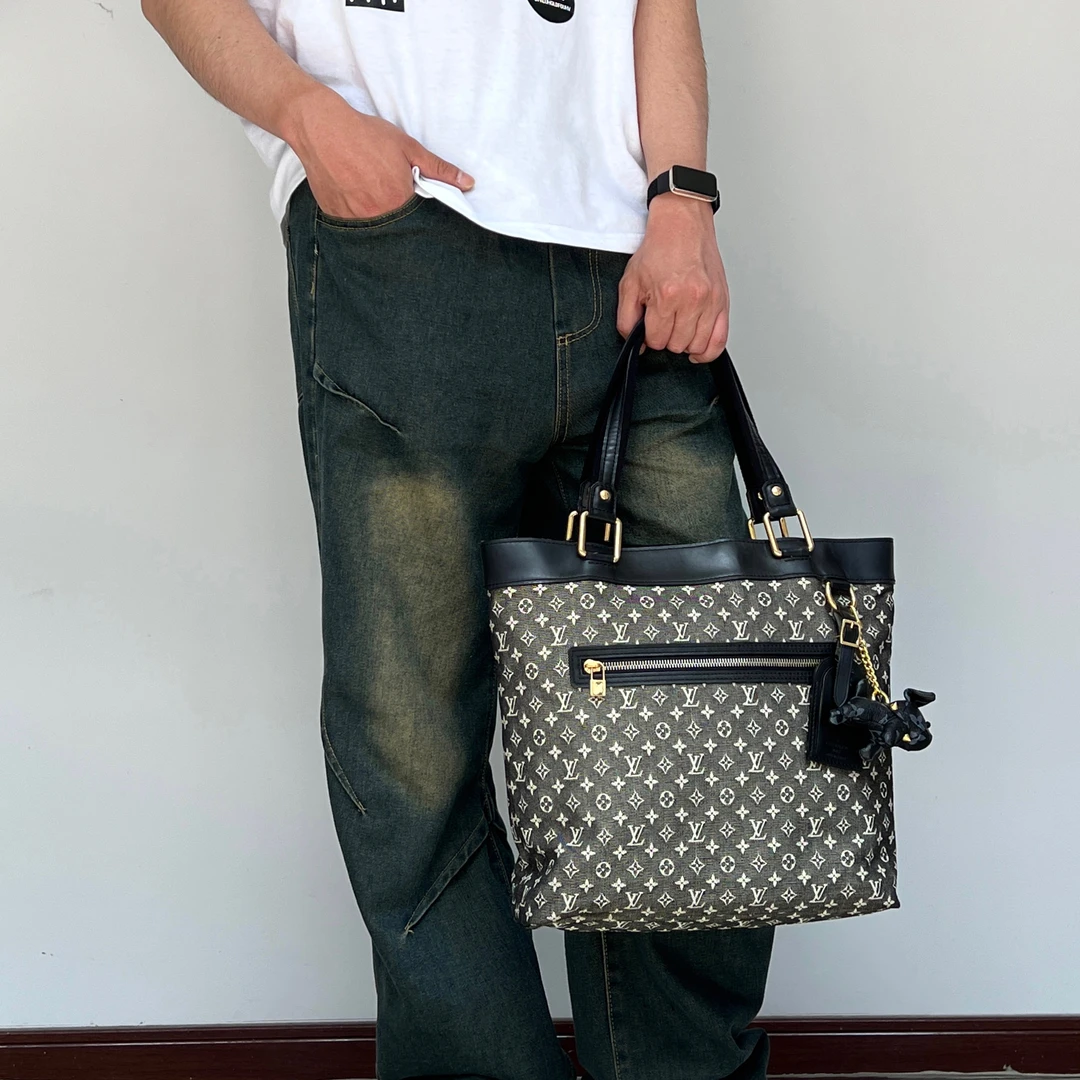 95新 LouisVuitton/路易威登 老花熊猫色丹宁 手提包单肩包斜挎包
