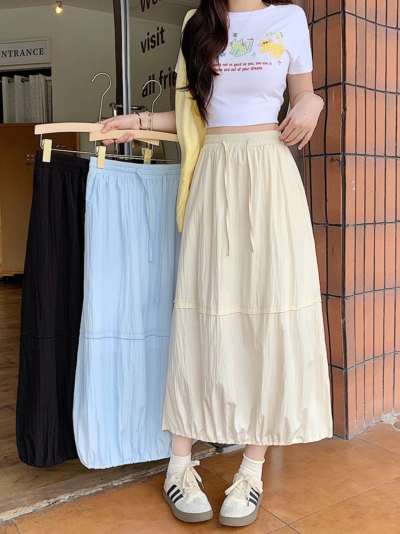 Q【涵胖胖】胖mm大码女别致休闲抽绳半身裙显高显瘦中长裙 22001