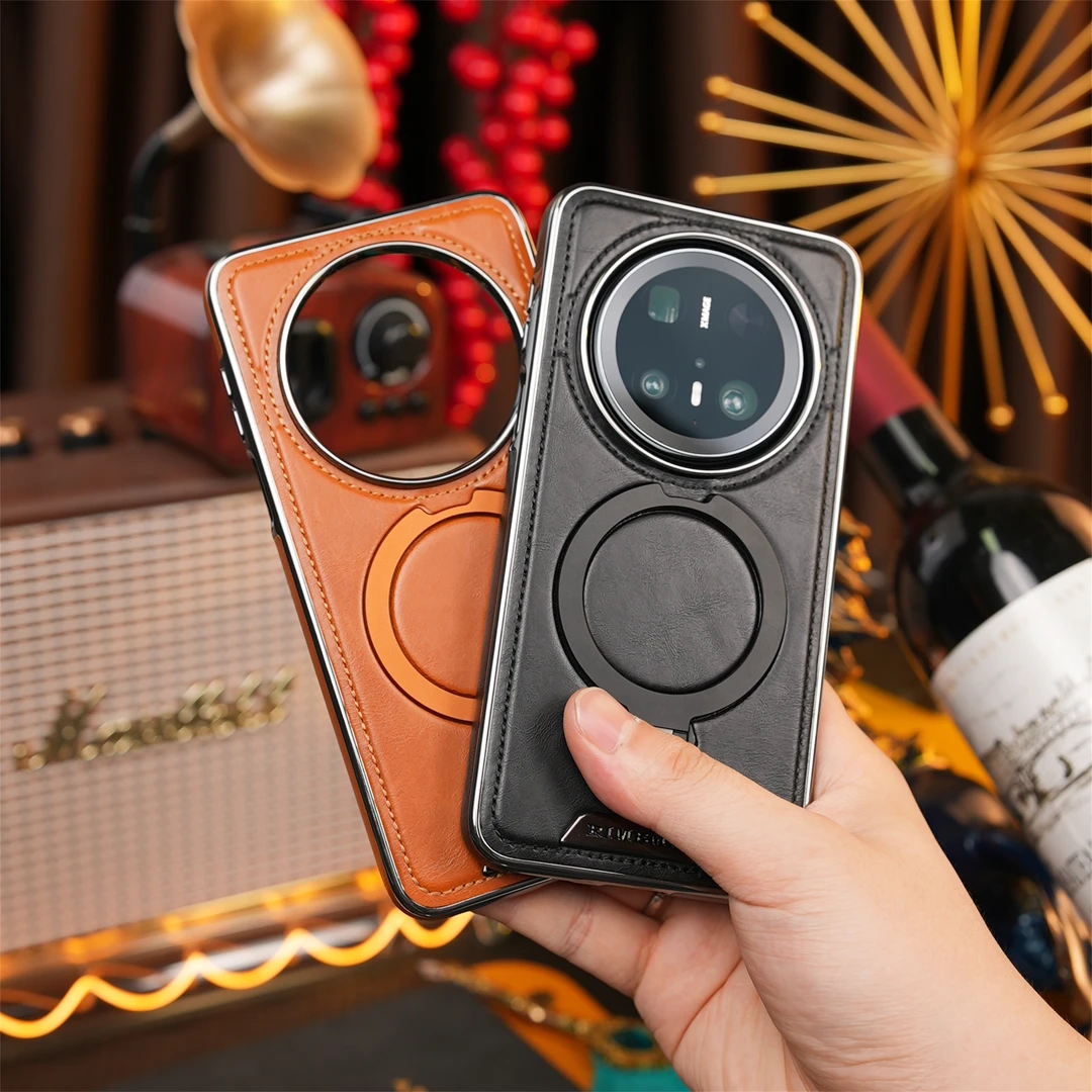 适用于华为Mate70 Pro/+【电镀皮纹支架】手机壳高档男防摔磁吸皮套