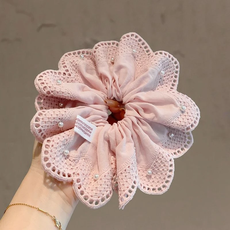 韩国东大门甜美蕾丝花边大肠发圈高档珍珠头绳扎马尾皮筋耐用发饰