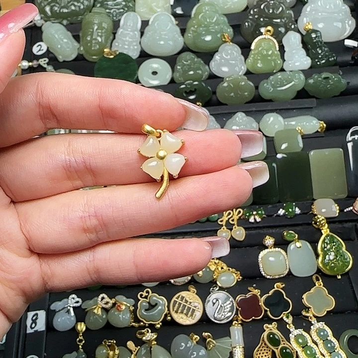 颈饰银S925镶嵌和田玉送链子送绳