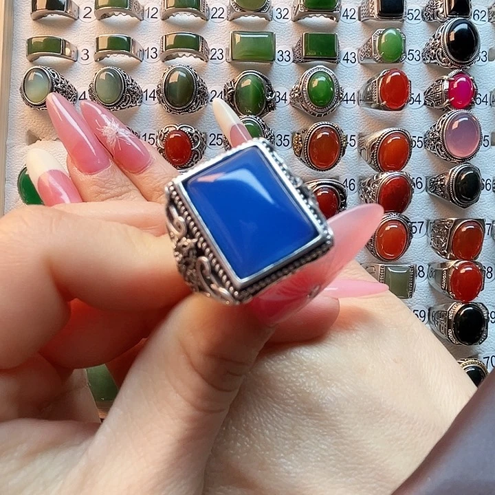 玛瑙/玉髓戒指银S925镶嵌