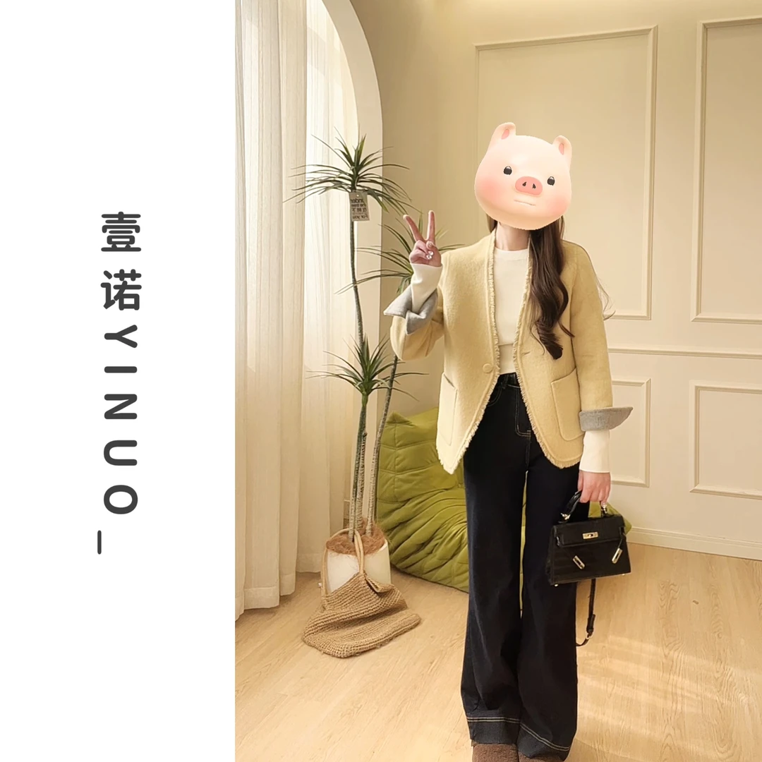 “两面穿 一件抵两” 双面呢大衣短款翻袖毛呢外套春8880