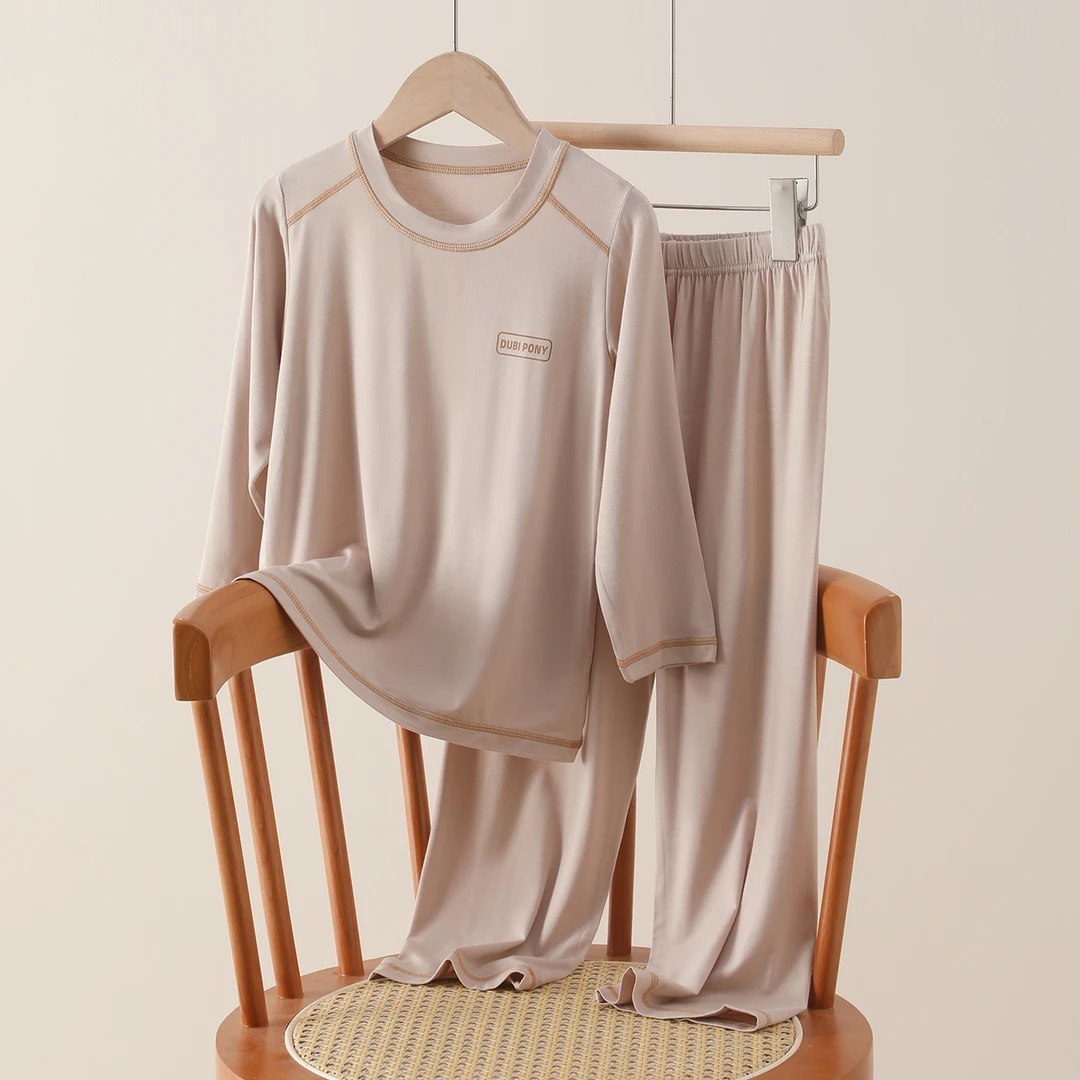 莫代尔冰丝薄款儿童长袖睡衣套装男童女童家居服空调服夏季长裤