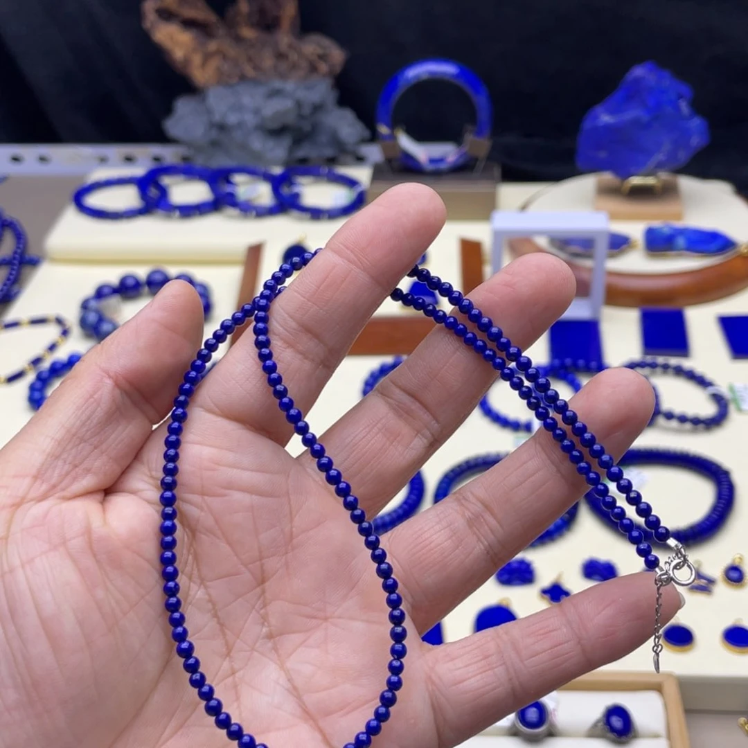 银S925镶嵌青金石项链3.3mm高品