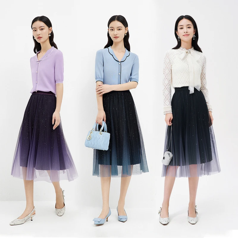 【羊羊专属】渐变网纱优雅大摆夏季时尚半身裙女半裙KW