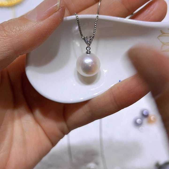 淡水珍珠白珠银色v扣未镶嵌