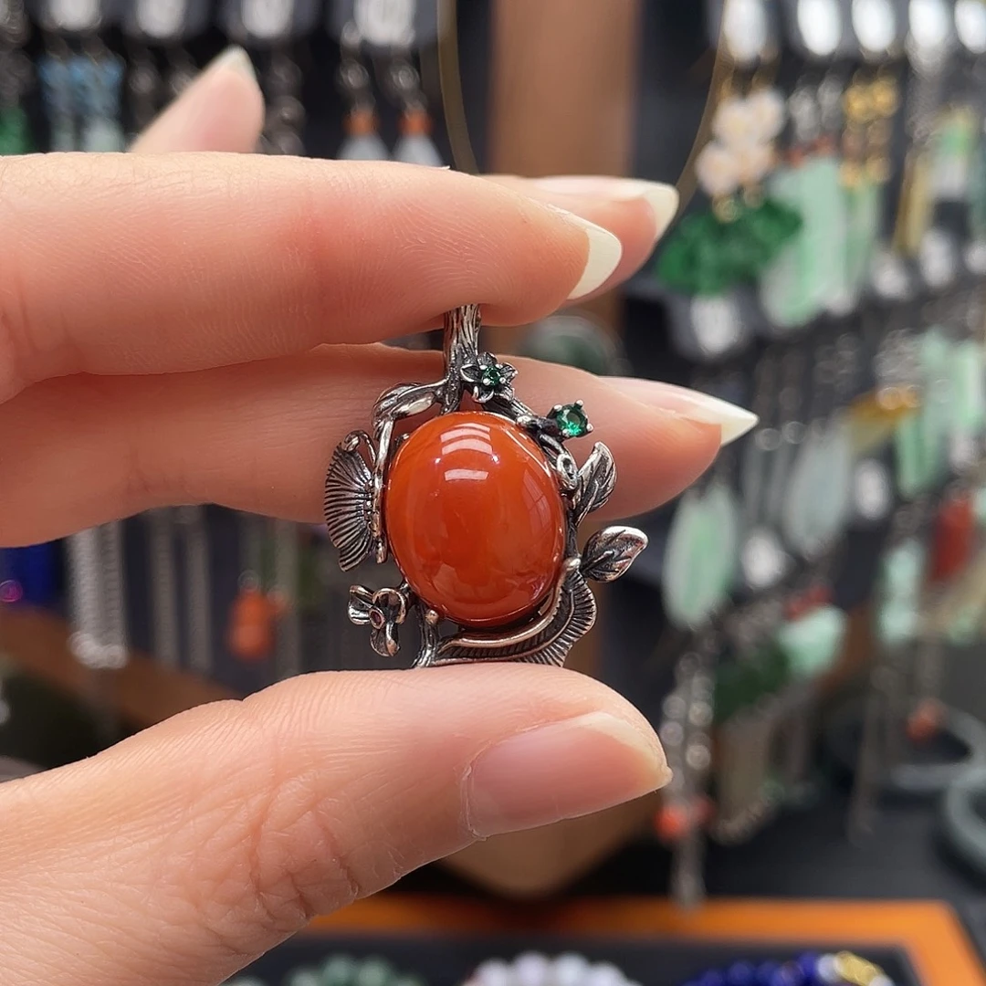 南红玛瑙颈饰银S925镶嵌悠*舟gbnhggh