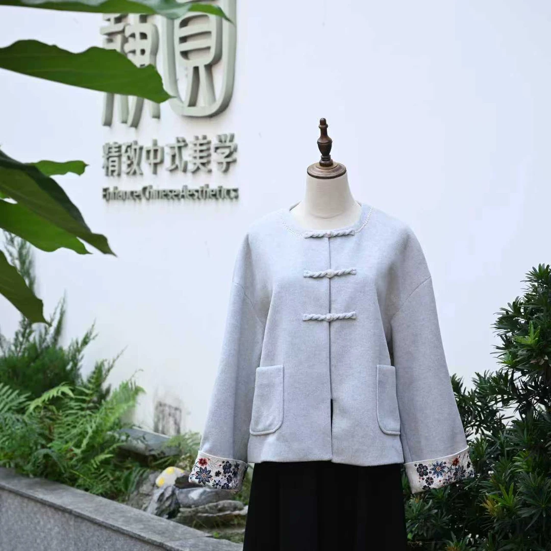 灰色【太阳花外套】 手工刺绣苏绣外套