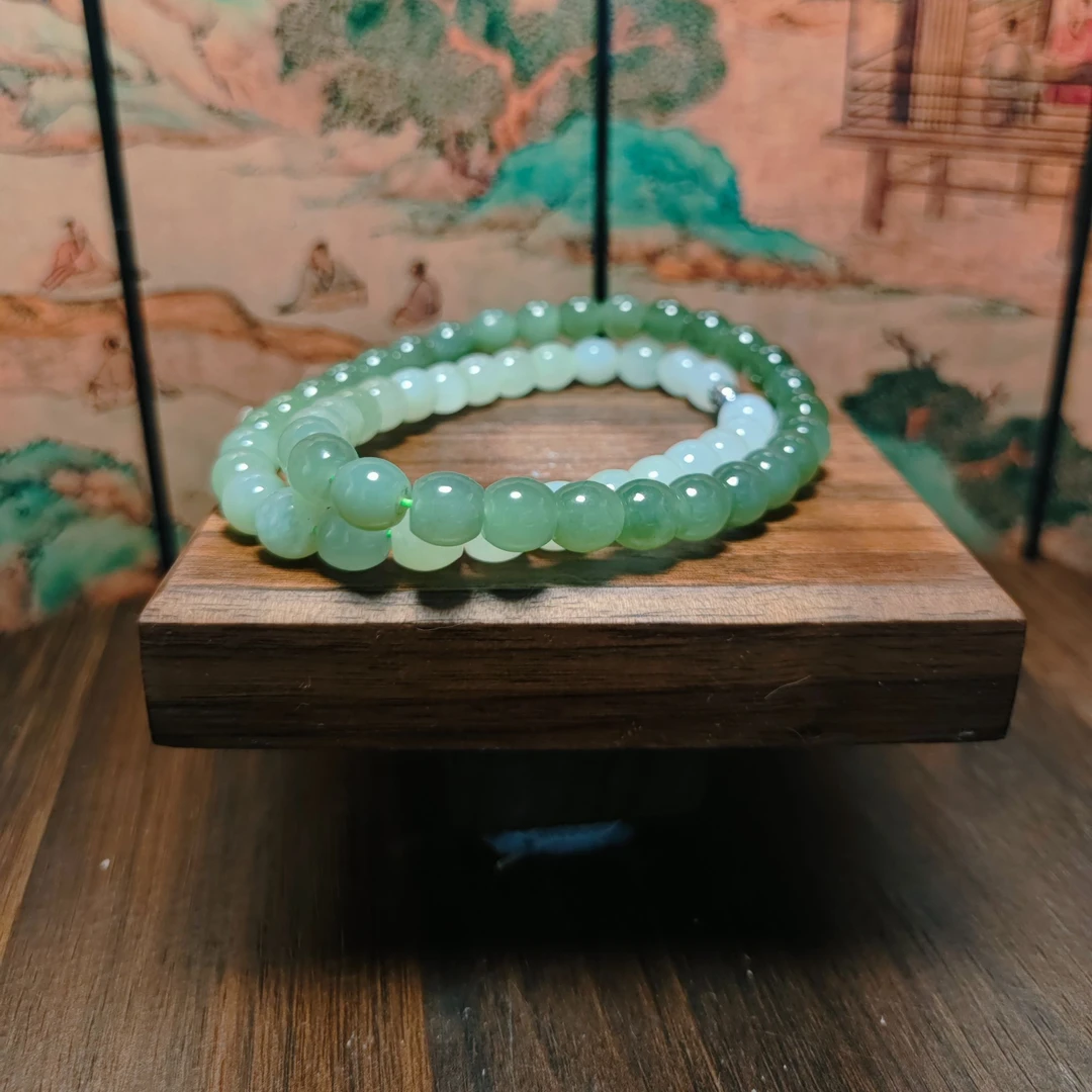 J和田玉渐变圆珠项链0841
