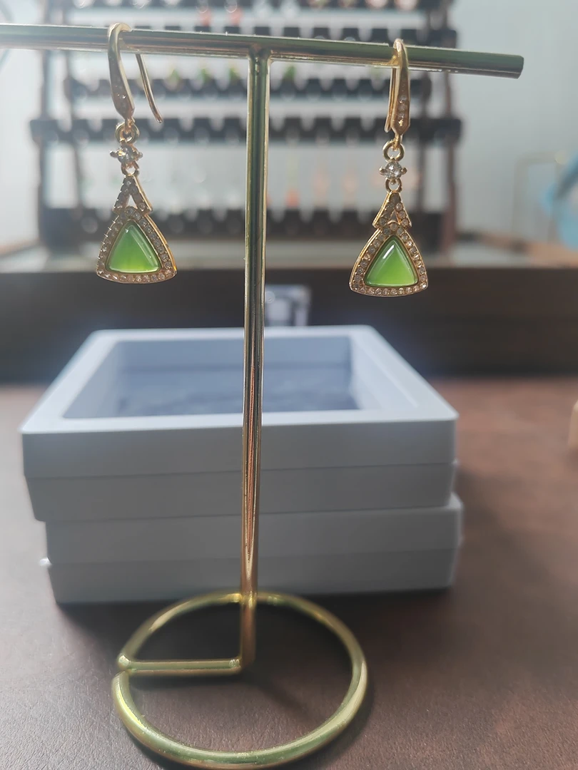 天然碧玉s925银镶嵌轻奢耳饰