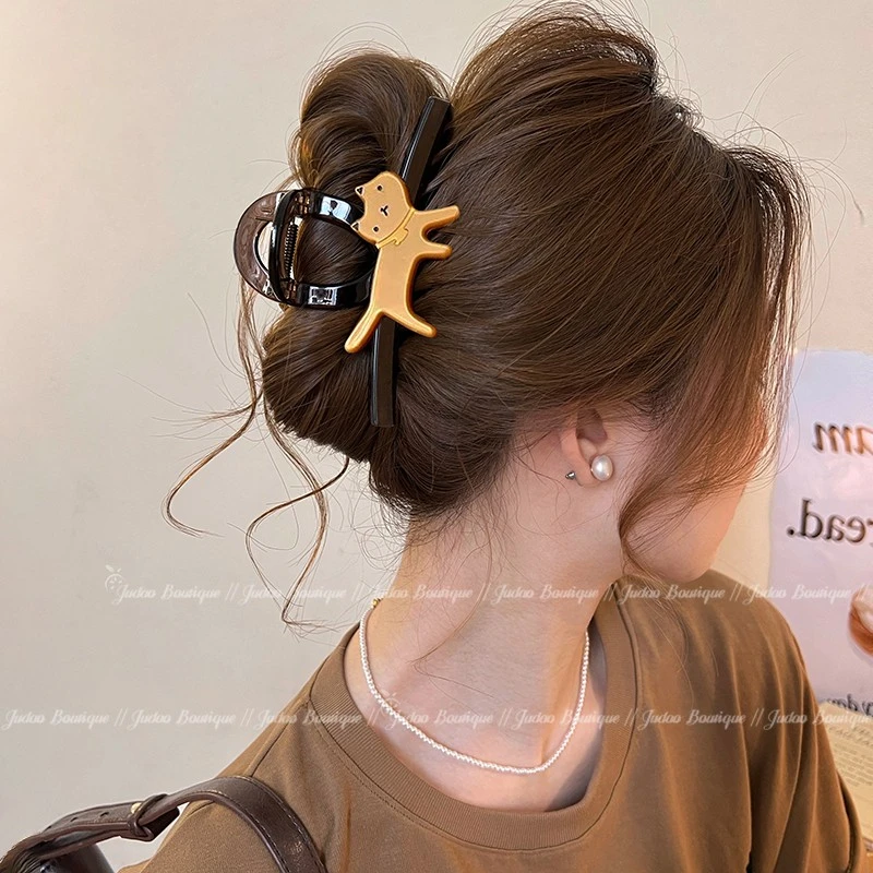 萌宠出圈~可爱猫咪抓夹女高级感2025新款鲨鱼夹春发夹后脑勺发饰