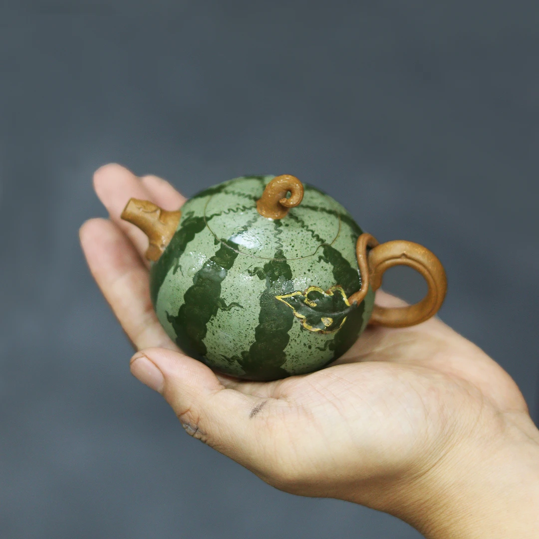 宜兴紫砂西瓜壶花器茶壶手工原矿可养正品仿生小品泡茶壶薄胎套装