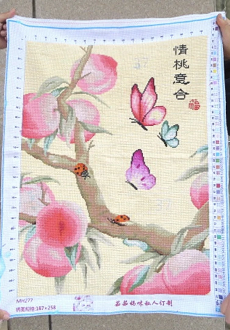 纯手工绣好的十字绣成品308桃子情桃意合装饰画