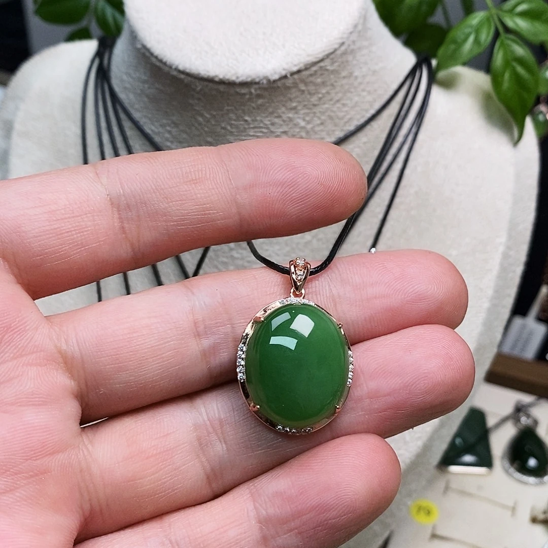 和田玉（碧玉）银S925镶嵌颈饰