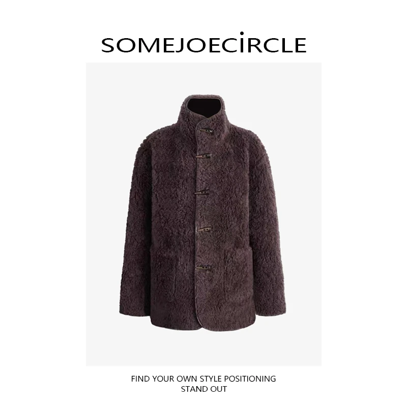 SOMEJOECIRCLE【外套】25冬新款正反两穿棕色毛毛绒夹克外套Z8272