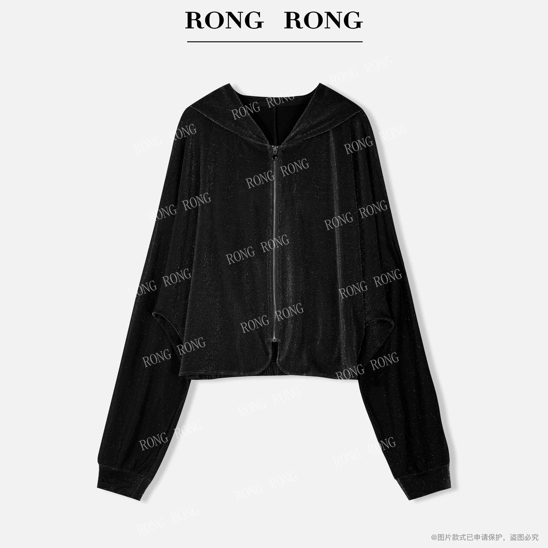 溶溶【暗暮星光】RONGRONG 醋酸混纺V领拉链蕾丝拼接短外套AW294