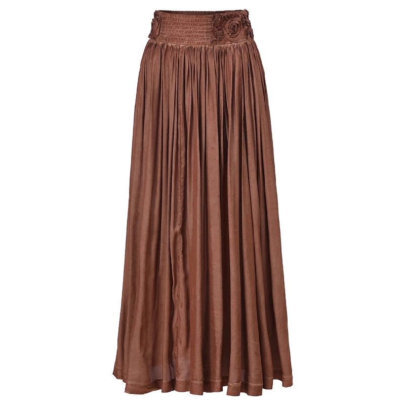 小江专属×界内界外 做旧文艺铜氨丝高腰长款半身裙J32Q047