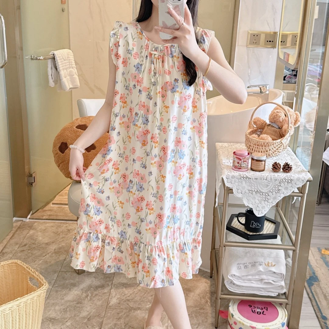 【花海】小飞袖超凉快可外穿棉绸睡衣人造棉睡裙