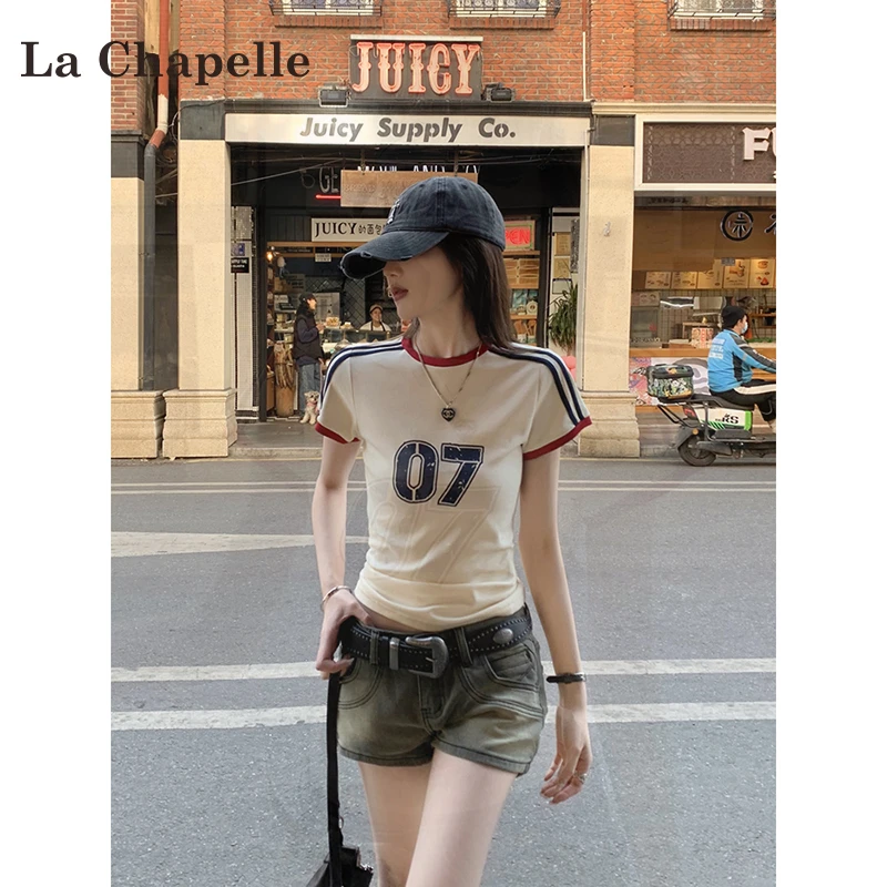 拉夏贝尔美式百搭爆款短袖t恤女2025新款夏季小个子打底内搭上衣