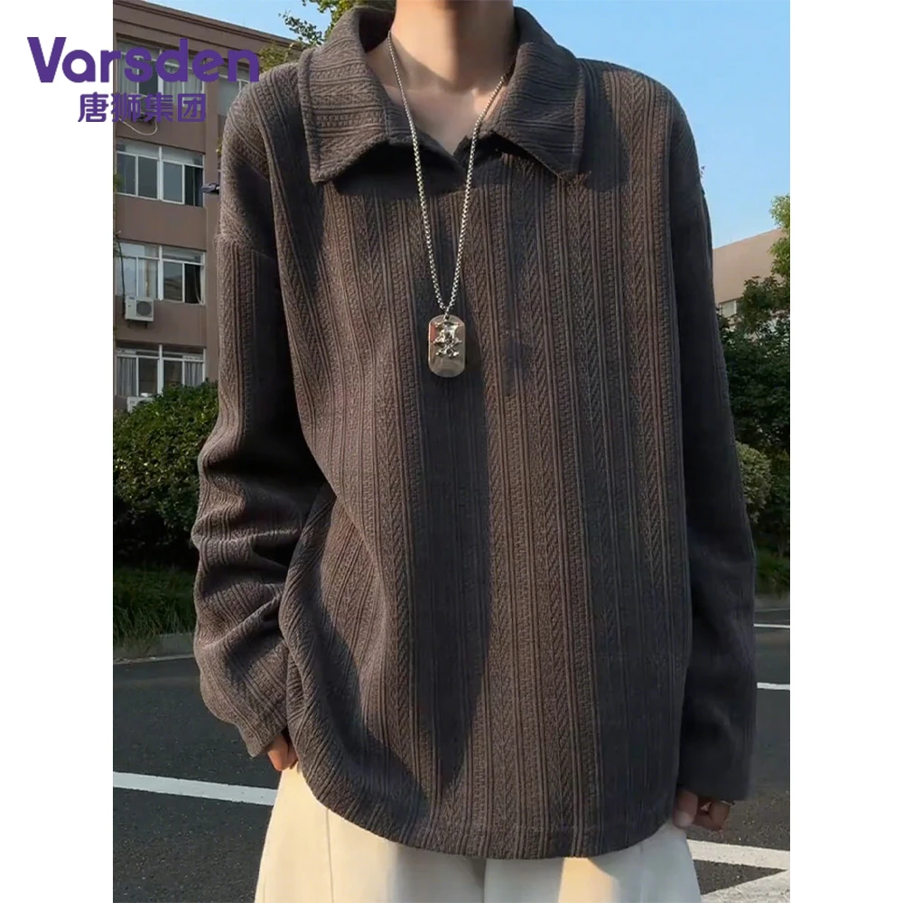 唐狮集团Varsden设计感麦穗秋季POLO领T恤百搭宽松复古男款上衣潮