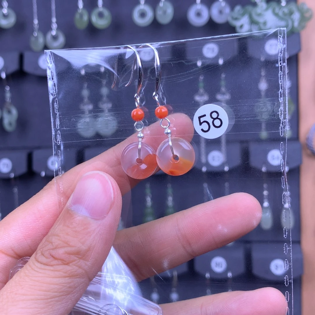 南红玛瑙耳饰银S925镶嵌婉*