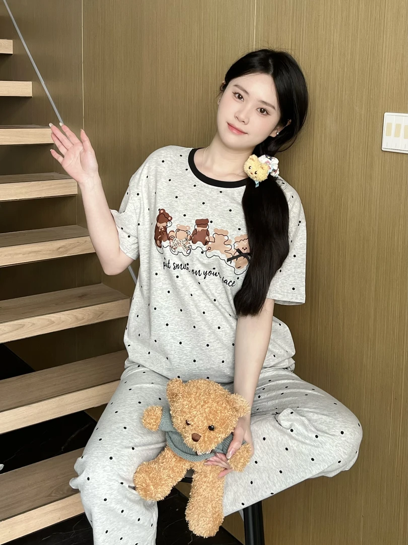 【拍一发三带胸垫】2025新款睡衣纯棉家居服套装大码短袖短裤长裤