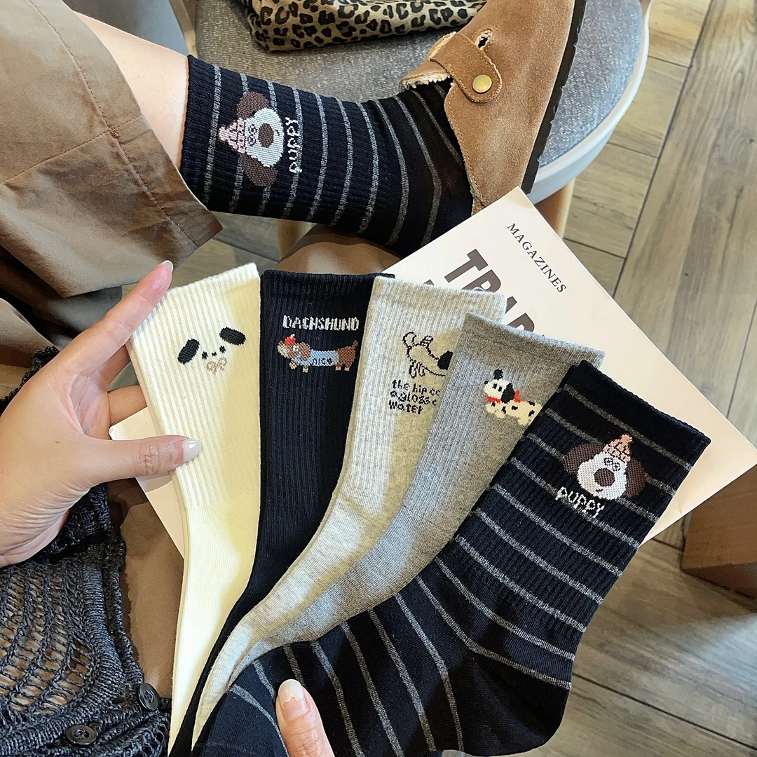 袜子女棉袜秋冬ins潮袜可爱卡通腊肠狗韩版百搭长筒袜子