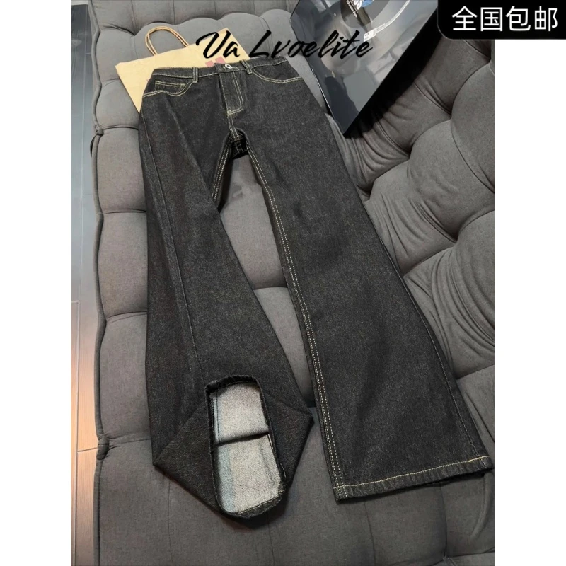 原牛弯刀微喇牛仔裤男款秋季美式高街直筒美式高街拉链牛仔裤