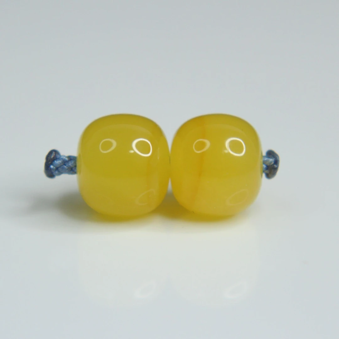 胶皮橘黄满色老型对珠尺寸8mm琥珀蜜蜡