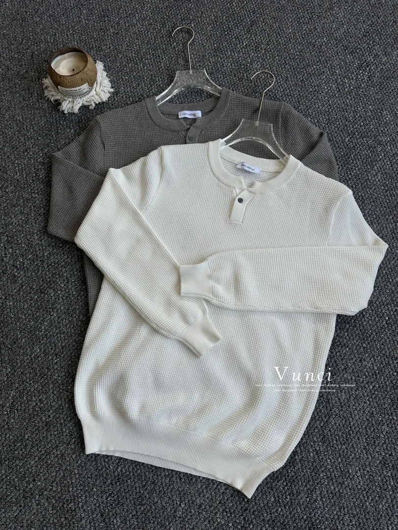 老钱风菠萝纹针织衫轻奢高级感男装亨利领单扣长袖polo衫男款毛衣