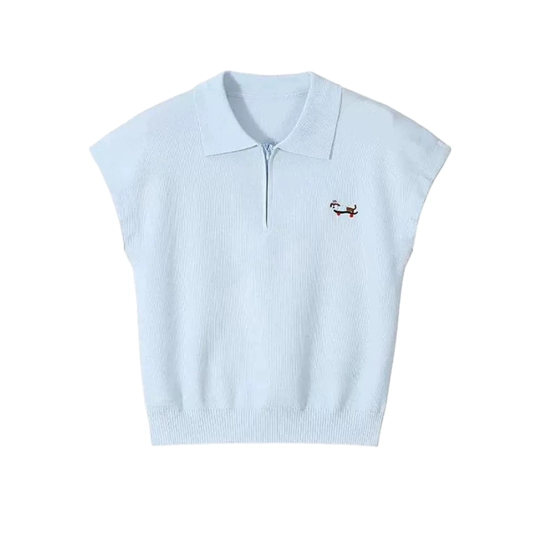 休闲半拉链POLO领短袖针织衫女夏季2025新款小众显瘦弹力百搭上衣