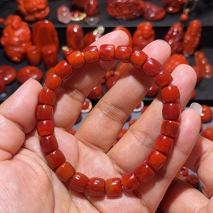 南红玛瑙未镶嵌配饰牛血火焰纹直切手串8.8mm