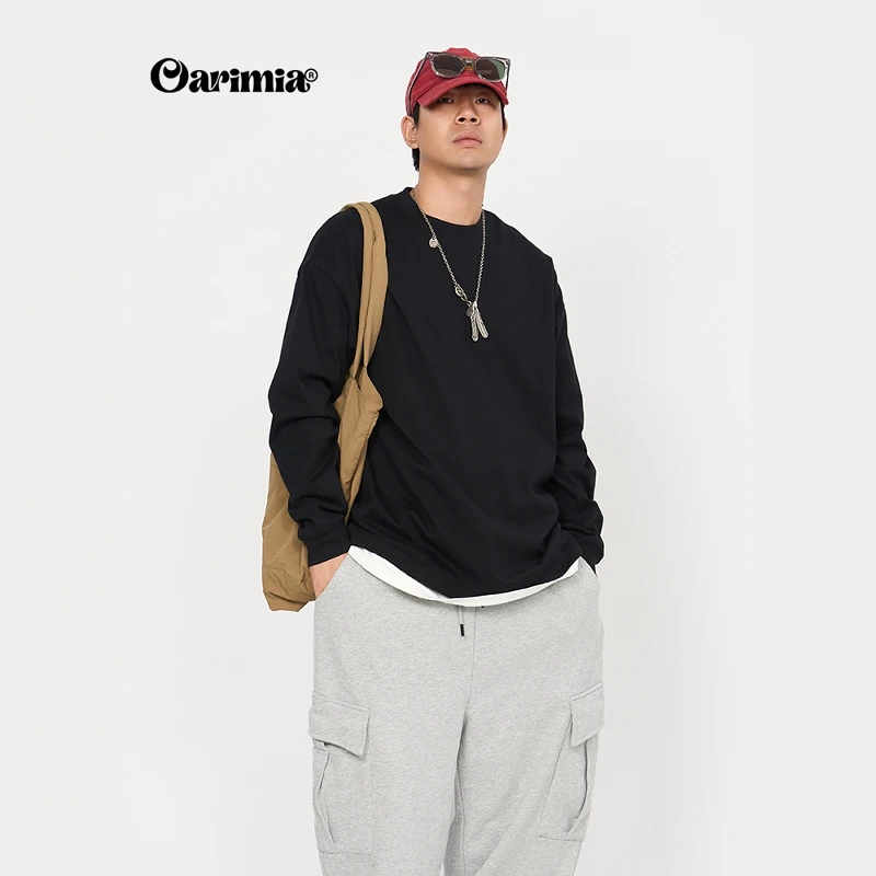 oarimia日系复古重磅cityboy打底衫休闲卫衣宽松长袖T恤男