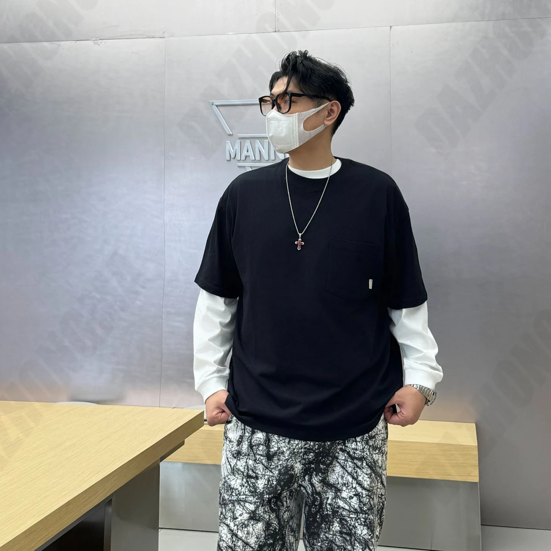 【大重码】春季百搭纯色运动休闲长袖T两件套圆领宽松情侣简约T恤