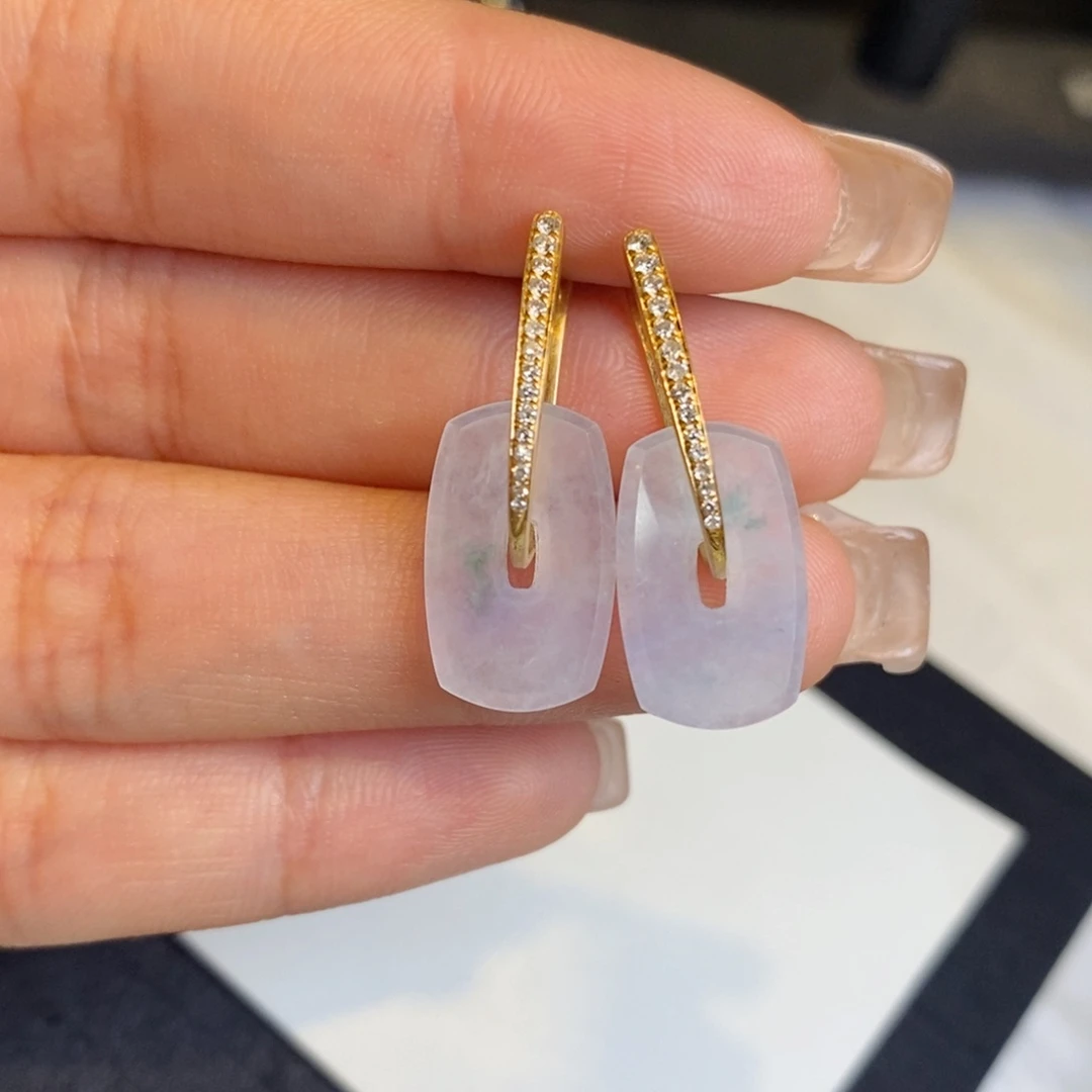 翡翠耳饰18K金镶嵌设计款方糖耳包