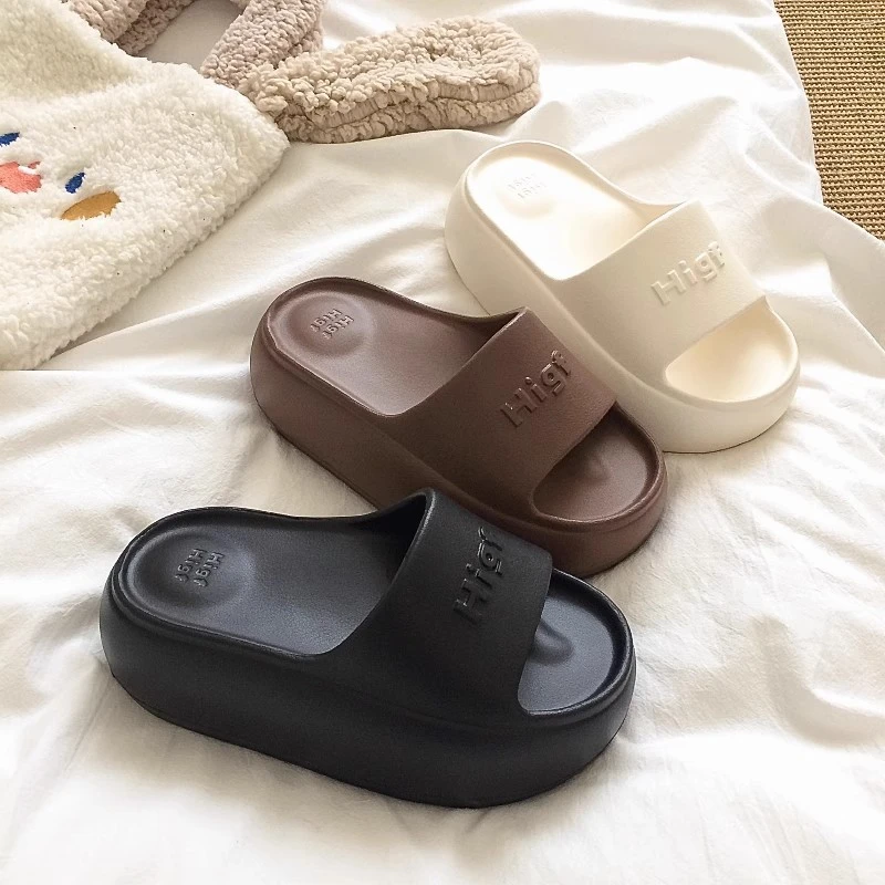 面包拖鞋~纯色厚底新款拖鞋女夏季外穿增高6cm海边凉拖外出一字拖