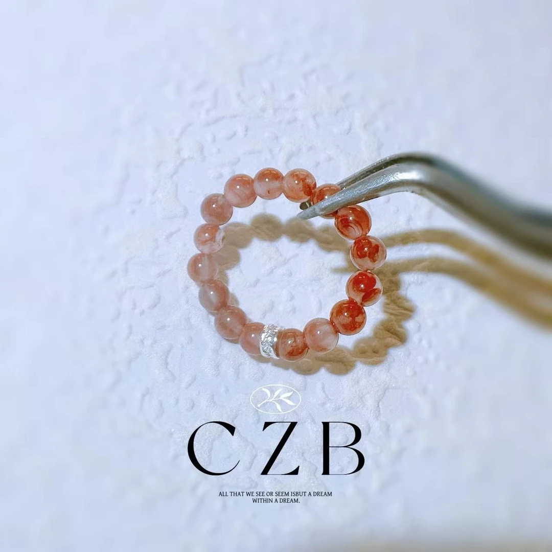 A51天然通体冰飘南红玛瑙素圈戒圈戒指