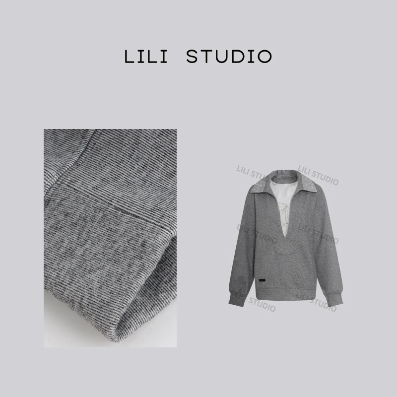 「秋日开场」不理理秋季新款女装简约宽松V领卫衣女