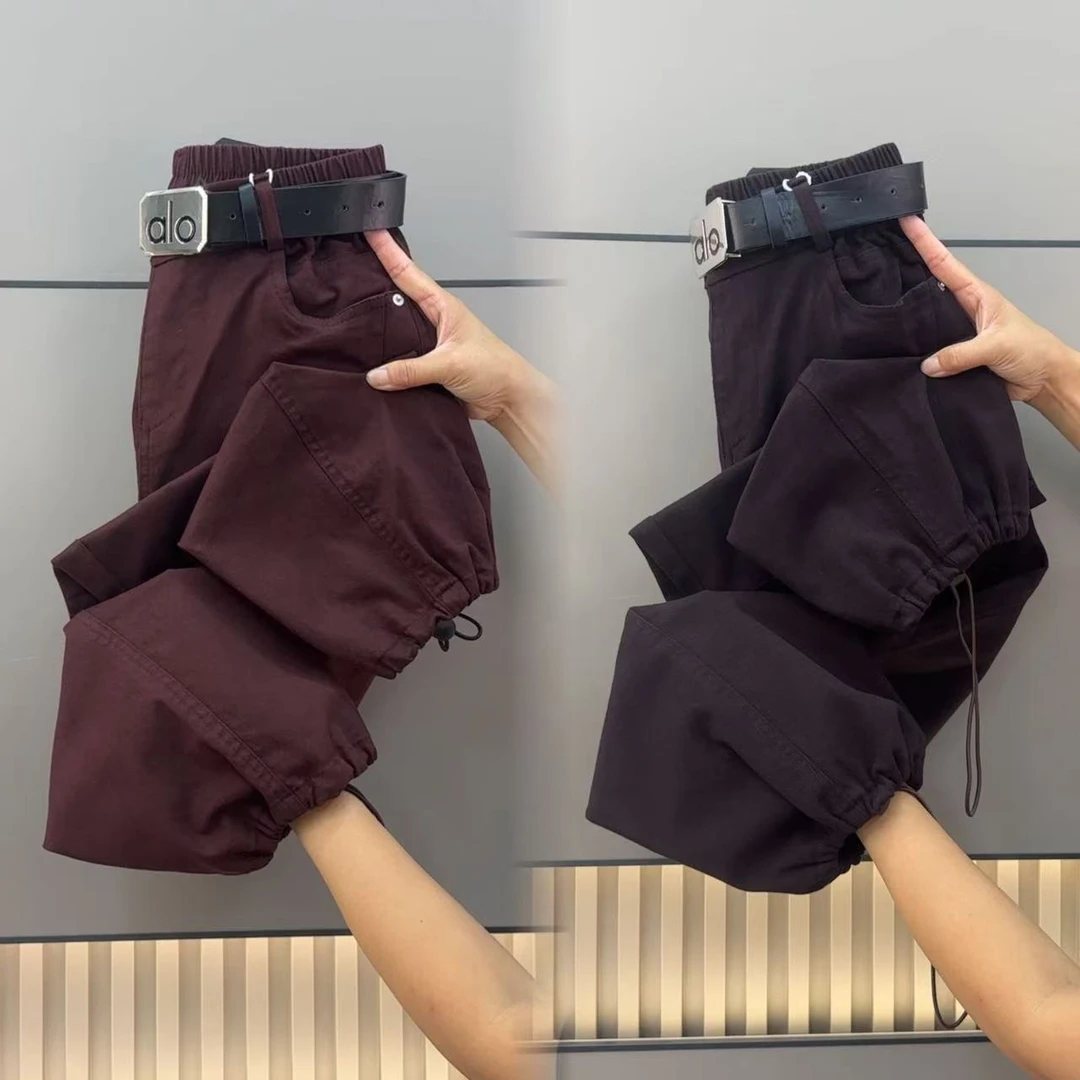 工装裤秋季九分裤女显瘦哈伦裤休闲裤韩版时尚海妖风运动风高腰