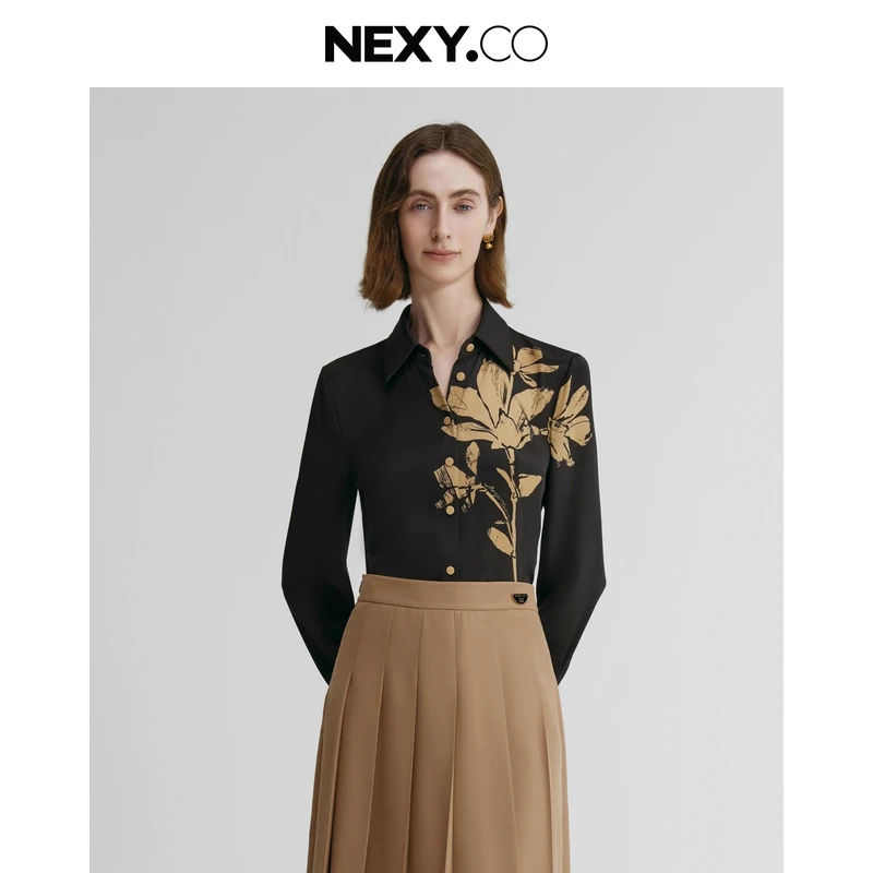 【商场同款】NEXY.CO/奈蔻气质时尚长袖修身丝绸上衣XE00651W0