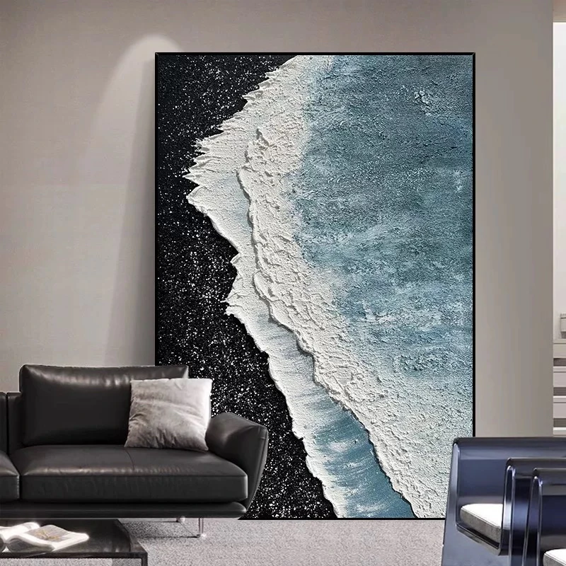 【星海】手绘立体海浪客厅沙发背景墙装饰画高级感肌理油画80160