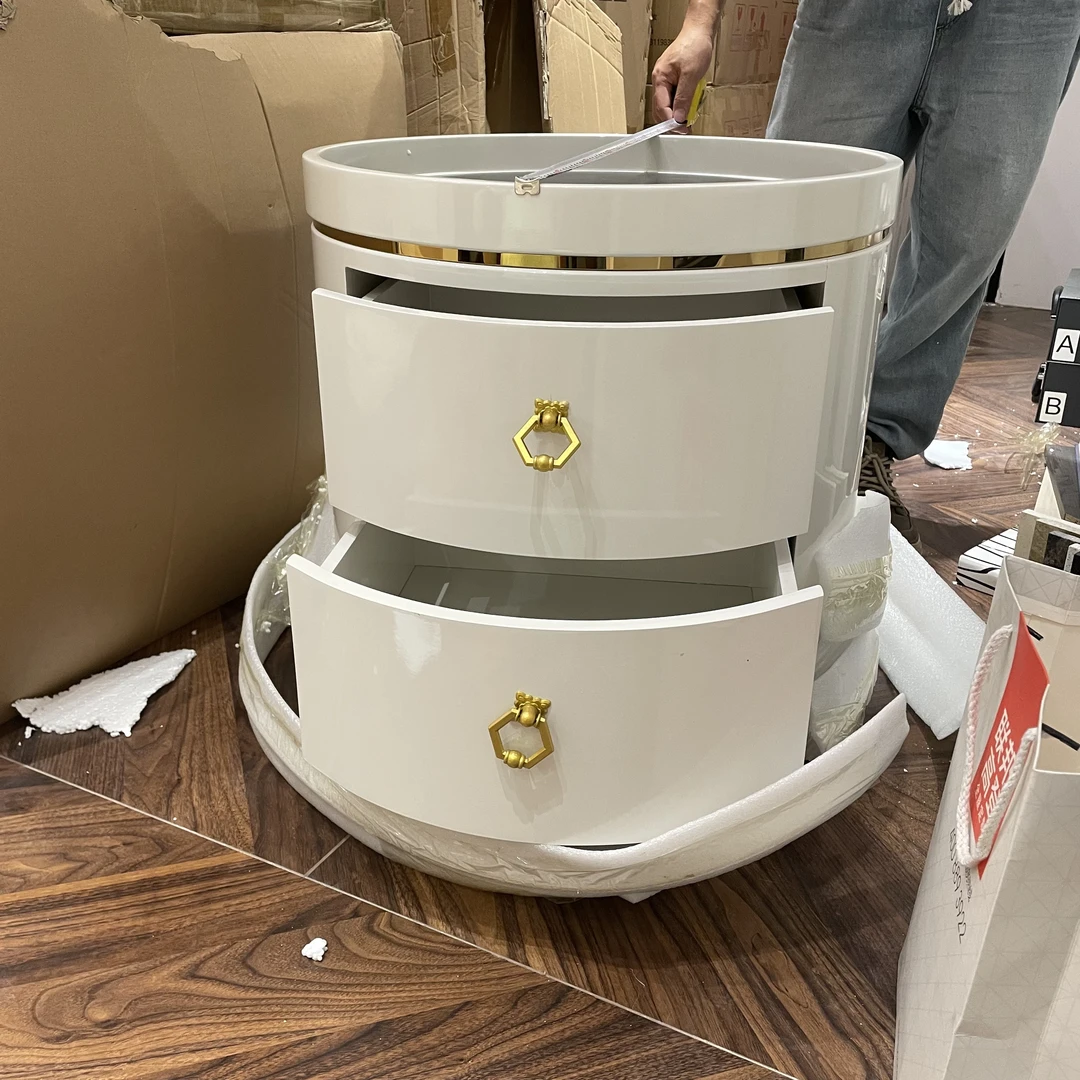 轻奢奶油风高档简约圆几边几床头柜收纳柜储物柜家用φ50CM