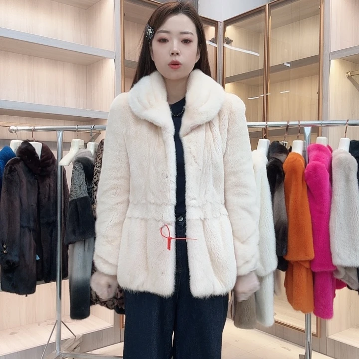 粉色翻领款貂皮yh0430