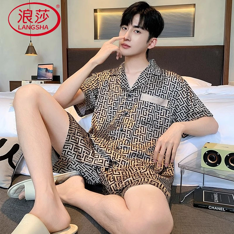 浪莎可外穿夏季男士睡衣短袖短裤宽松大码男生简约休闲青年家居服