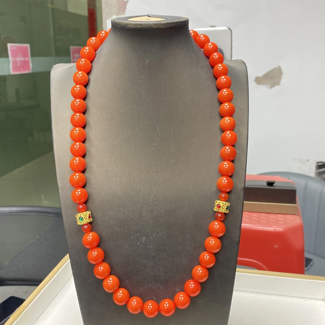 满肉红玛瑙玉石项链尺寸14mm46颗